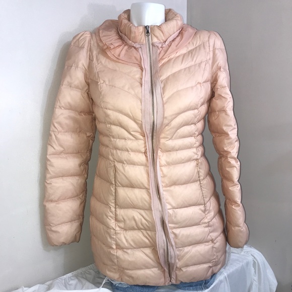 Baby Peach Pink Bubble Long Ruffled Winter Jacket - Picture 1 of 16